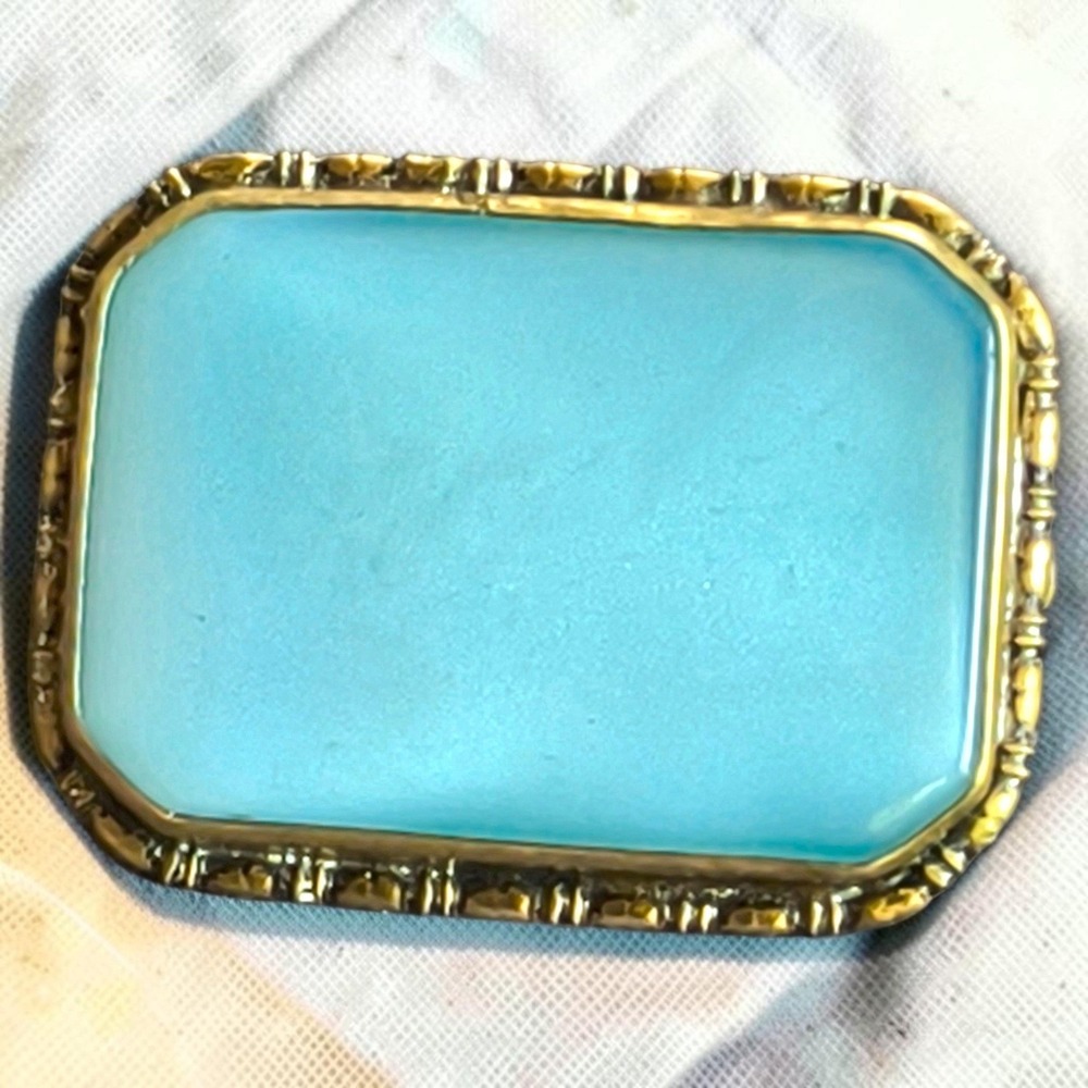 Antique 1920s Czechoslovakia Art Deco Aqua Art Glass Pressed Glass Brooch